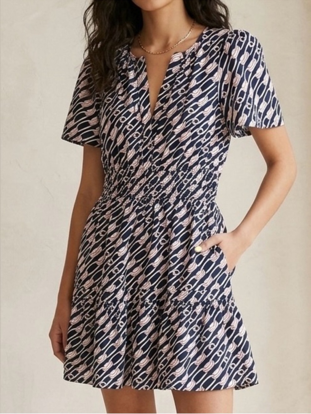 Anthropologie Smocked Waist Printed Short Dress